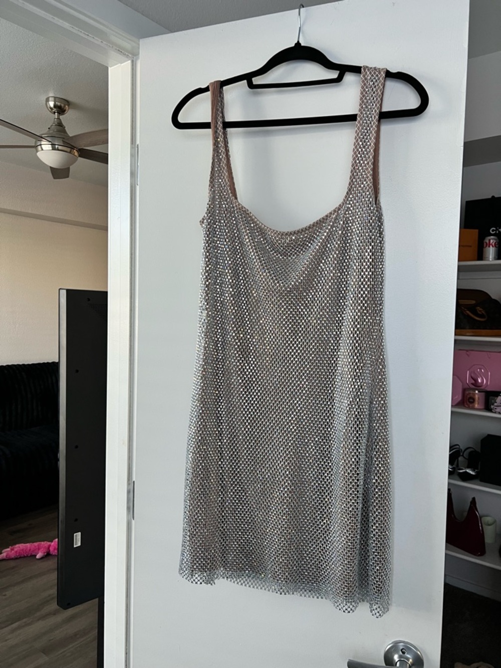 Silver Mesh Slip Dress - Women's Evening Dress